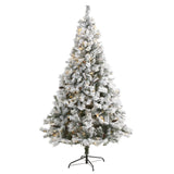 7' Flocked White River Mountain Pine Artificial Christmas Tree with Pinecones and 350 LED Lights-Christmas Tree-Parc Decor