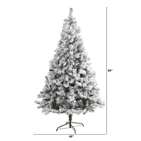 7' Flocked White River Mountain Pine Artificial Christmas Tree with Pinecones-Christmas Tree-Parc Decor