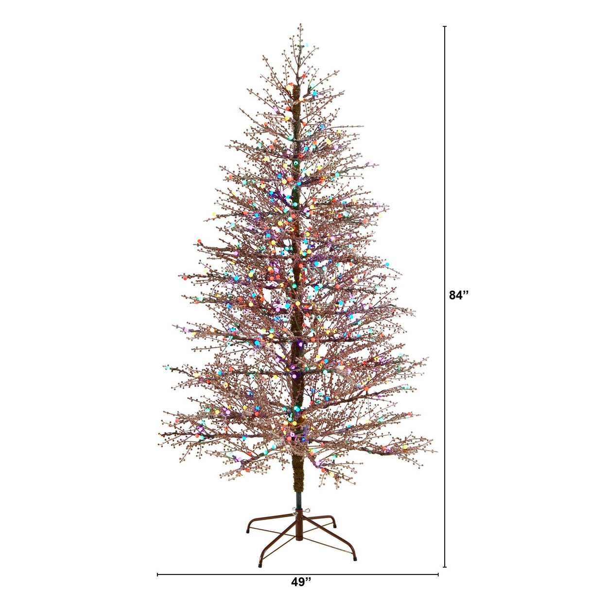 7' Frosted Berry Twig Christmas Tree with 450 Multicolored Gum Ball LED Lights and 1192 Bendable Branches-Christmas Tree-Parc Decor