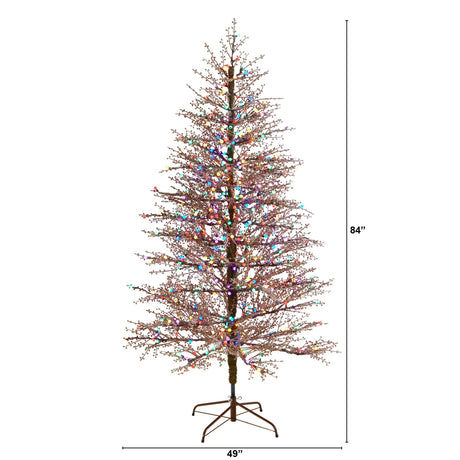 7' Frosted Berry Twig Christmas Tree with 450 Multicolored Gum Ball LED Lights and 1192 Bendable Branches-Christmas Tree-Parc Decor