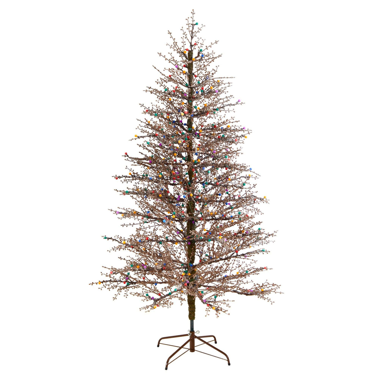 7' Frosted Berry Twig Christmas Tree with 450 Multicolored Gum Ball LED Lights and 1192 Bendable Branches-Christmas Tree-Parc Decor
