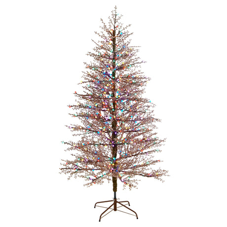 7' Frosted Berry Twig Christmas Tree with 450 Multicolored Gum Ball LED Lights and 1192 Bendable Branches-Christmas Tree-Parc Decor