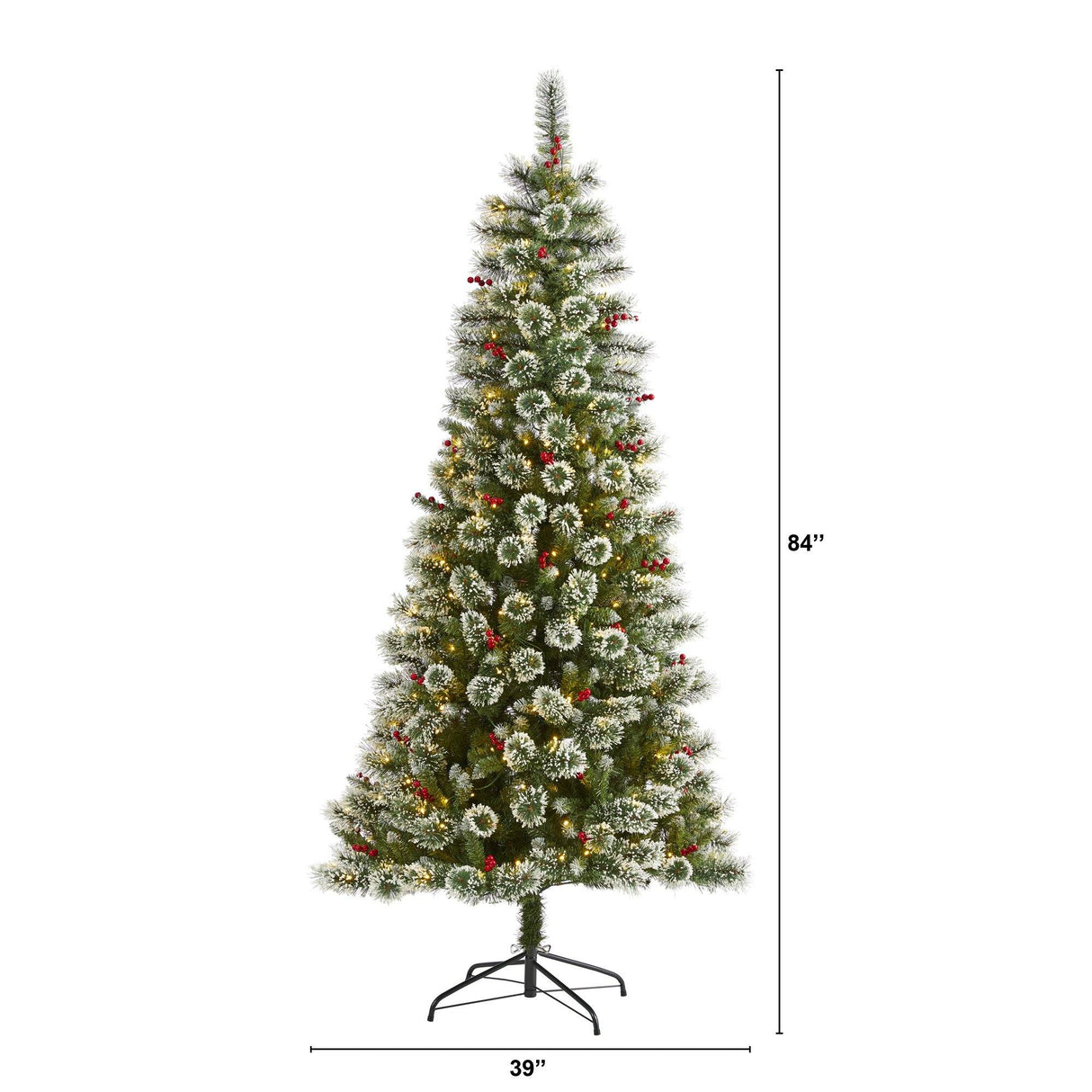 7’ Frosted Swiss Pine Artificial Christmas Tree with 400 Clear LED Lights and Berries-Christmas Tree-Parc Decor