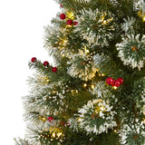 7’ Frosted Swiss Pine Artificial Christmas Tree with 400 Clear LED Lights and Berries-Christmas Tree-Parc Decor