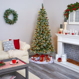 7’ Frosted Swiss Pine Artificial Christmas Tree with 400 Clear LED Lights and Berries-Christmas Tree-Parc Decor