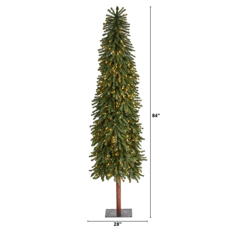 7’ Grand Alpine Artificial Christmas Tree with 400 Clear Lights and 950 Bendable Branches on Natural Trunk-Christmas Tree-Parc Decor