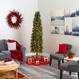 7’ Grand Alpine Artificial Christmas Tree with 400 Clear Lights and 950 Bendable Branches on Natural Trunk-Christmas Tree-Parc Decor