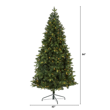7’ Grand Teton Spruce Flat Back Artificial Christmas Tree with 220 Clear LED Lights and 953 Bendable Branches-Christmas Tree-Parc Decor