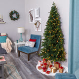 7’ Grand Teton Spruce Flat Back Artificial Christmas Tree with 220 Clear LED Lights and 953 Bendable Branches-Christmas Tree-Parc Decor