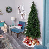 7’ Grand Teton Spruce Flat Back Artificial Christmas Tree with 220 Clear LED Lights and 953 Bendable Branches-Christmas Tree-Parc Decor