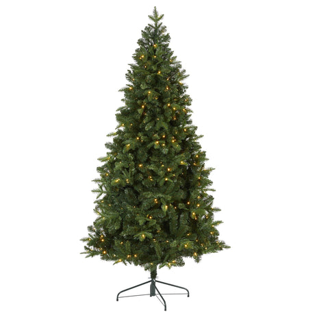 7’ Grand Teton Spruce Flat Back Artificial Christmas Tree with 220 Clear LED Lights and 953 Bendable Branches-Christmas Tree-Parc Decor
