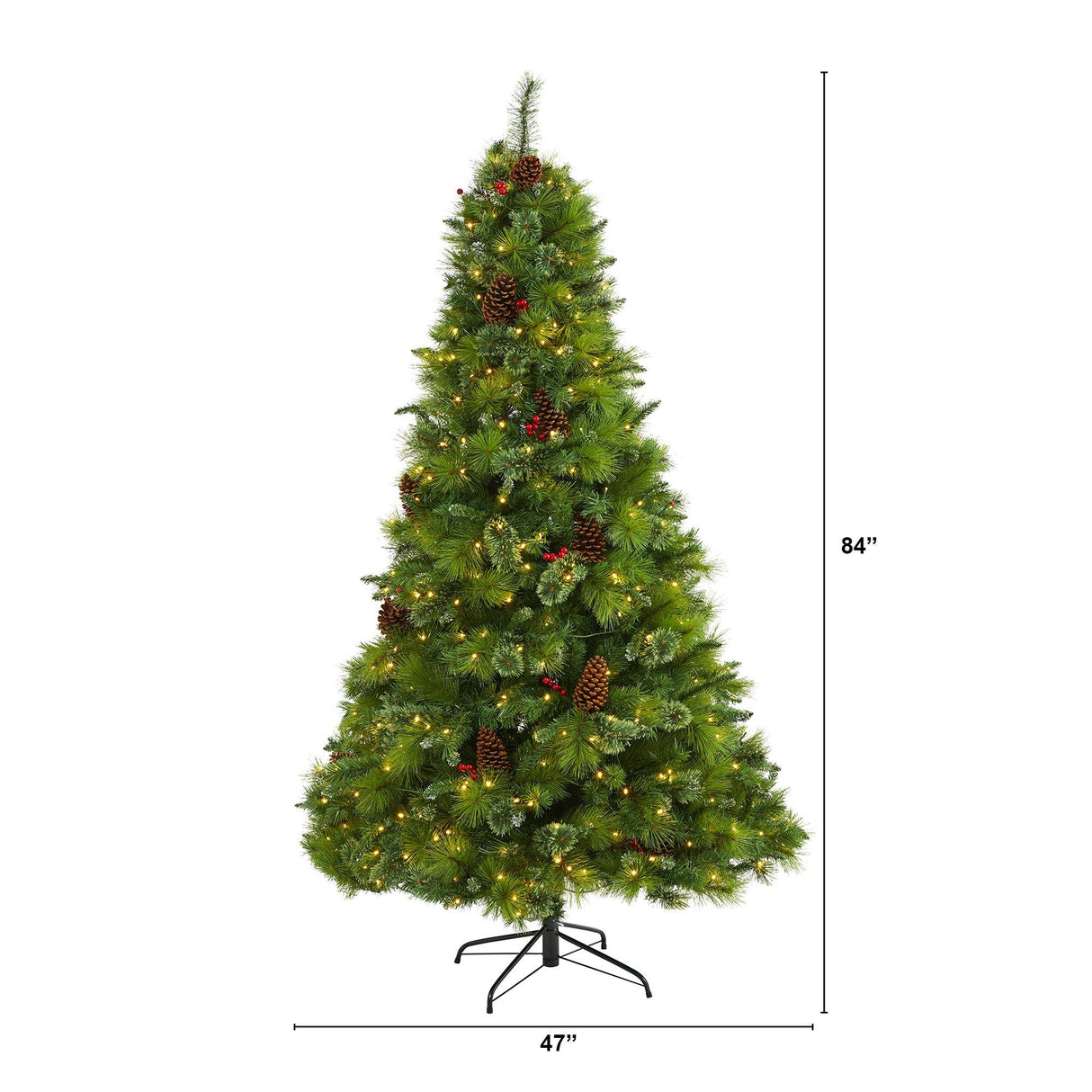 7’ Montana Mixed Pine Artificial Christmas Tree with Pine Cones, Berries and 500 Clear LED Lights-Christmas Tree-Parc Decor
