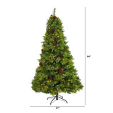 7’ Montana Mixed Pine Artificial Christmas Tree with Pine Cones, Berries and 500 Clear LED Lights-Christmas Tree-Parc Decor