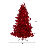 7' Red Flocked Fraser Fir Artificial Christmas Tree with 500 Red Lights, 40 Globe Bulbs and 1039 Bendable Branches-Christmas Tree-Parc Decor