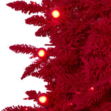 7' Red Flocked Fraser Fir Artificial Christmas Tree with 500 Red Lights, 40 Globe Bulbs and 1039 Bendable Branches-Christmas Tree-Parc Decor