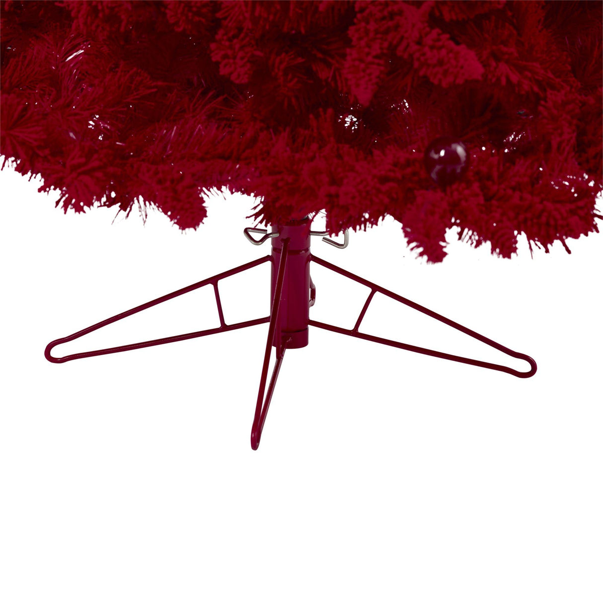 7' Red Flocked Fraser Fir Artificial Christmas Tree with 500 Red Lights, 40 Globe Bulbs and 1039 Bendable Branches-Christmas Tree-Parc Decor