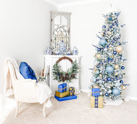 7’ Slim Flocked Montreal Fir Christmas Tree with 300 Warm White LED Lights and 995 Bendable Branches-Christmas Tree-Parc Decor