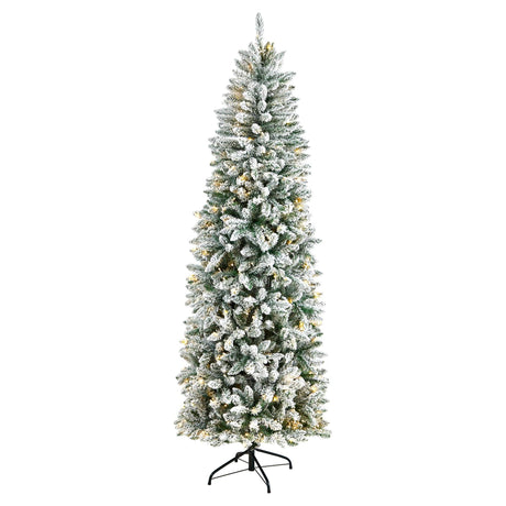 7’ Slim Flocked Montreal Fir Christmas Tree with 300 Warm White LED Lights and 995 Bendable Branches-Christmas Tree-Parc Decor