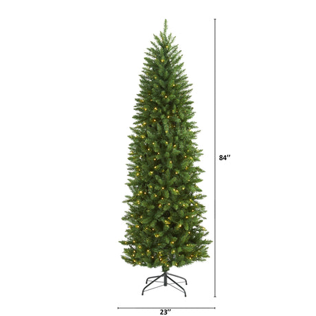 7’ Slim Green Mountain Pine Artificial Christmas Tree with 300 Clear LED Lights-Christmas Tree-Parc Decor