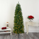 7’ Slim Green Mountain Pine Artificial Christmas Tree with 300 Clear LED Lights-Christmas Tree-Parc Decor