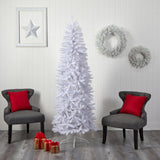 7’ Slim White Artificial Christmas Tree with 995 Bendable Branches-Christmas Tree-Parc Decor