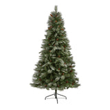 7’ Snowed French Alps Mountain Pine Artificial Christmas Tree with 833 Bendable Branches and Pine Cones-Christmas Tree-Parc Decor
