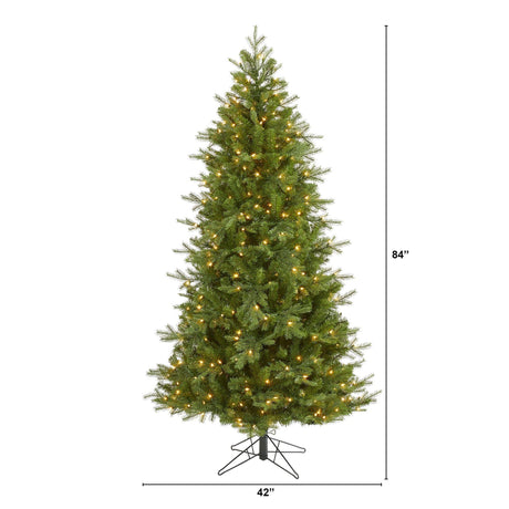 7' Vienna Fir Artificial Christmas Tree with 450 Warm White Lights and 843 Bendable Branches-Christmas Tree-Parc Decor