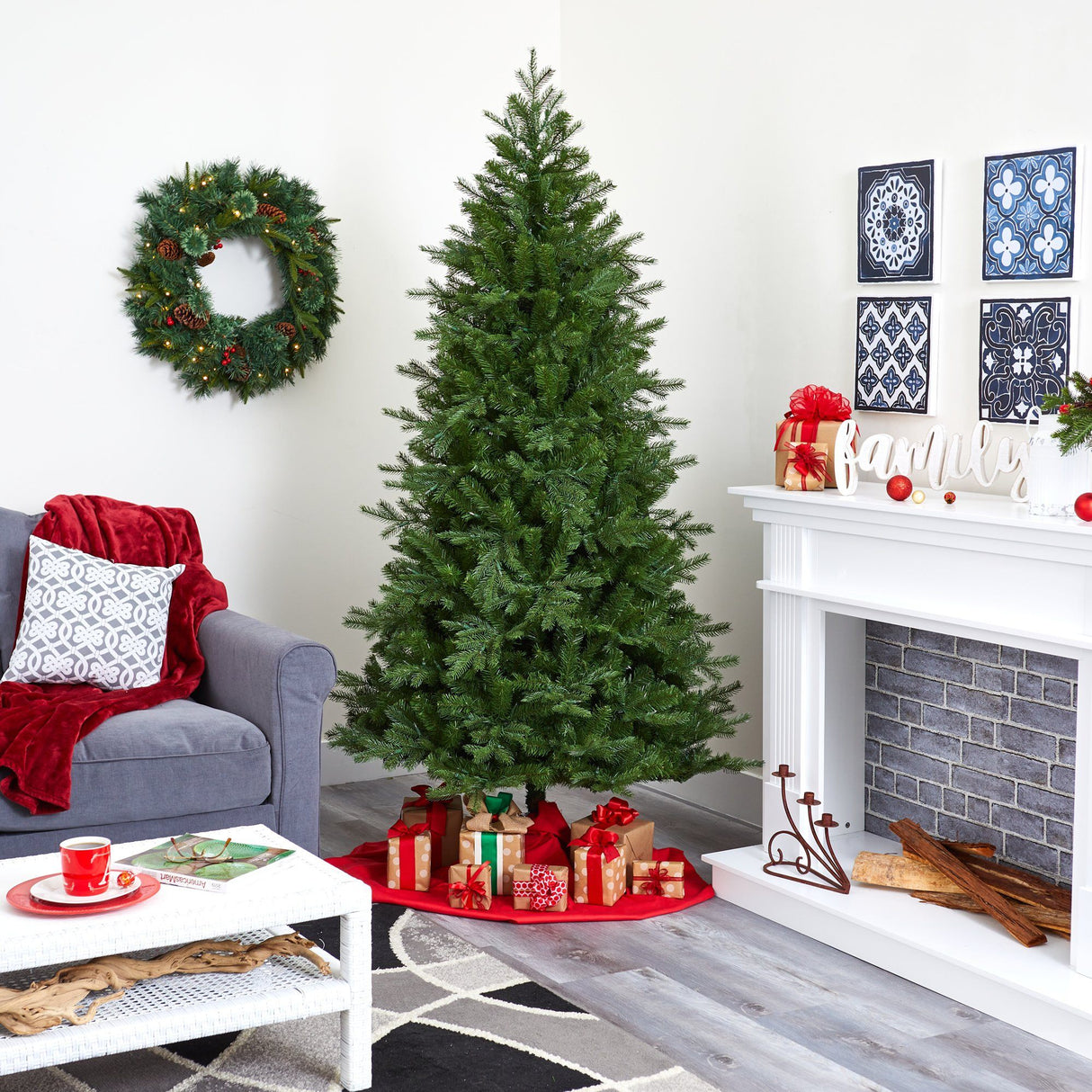 7' Vienna Fir Artificial Christmas Tree with 450 Warm White Lights and 843 Bendable Branches-Christmas Tree-Parc Decor