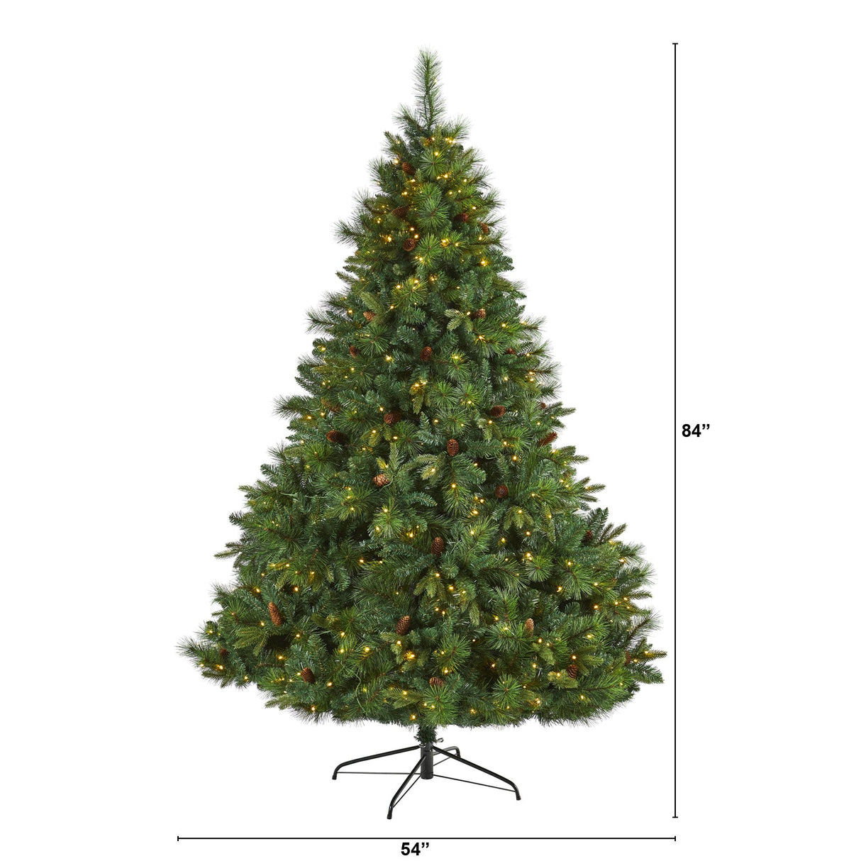7’ West Virginia Full Bodied Mixed Pine Artificial Christmas Tree with 450 Clear LED Lights and Pine Cones-Christmas Tree-Parc Decor