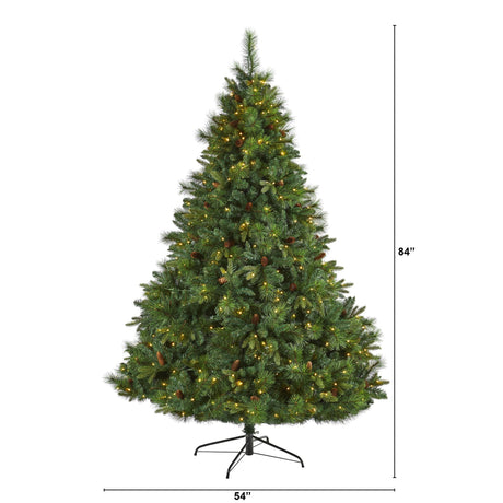 7’ West Virginia Full Bodied Mixed Pine Artificial Christmas Tree with 450 Clear LED Lights and Pine Cones-Christmas Tree-Parc Decor