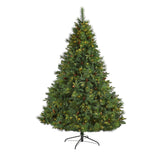 7’ West Virginia Full Bodied Mixed Pine Artificial Christmas Tree with 450 Clear LED Lights and Pine Cones-Christmas Tree-Parc Decor