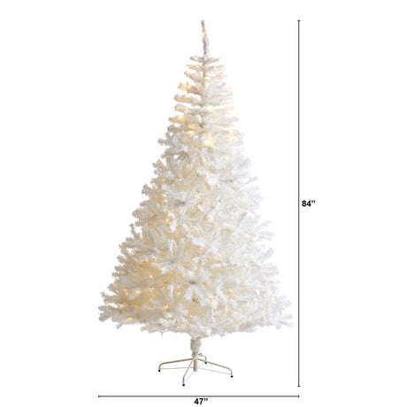 7' White Artificial Christmas Tree with 1000 Bendable Branches and 350 Clear LED Lights-Christmas Tree-Parc Decor