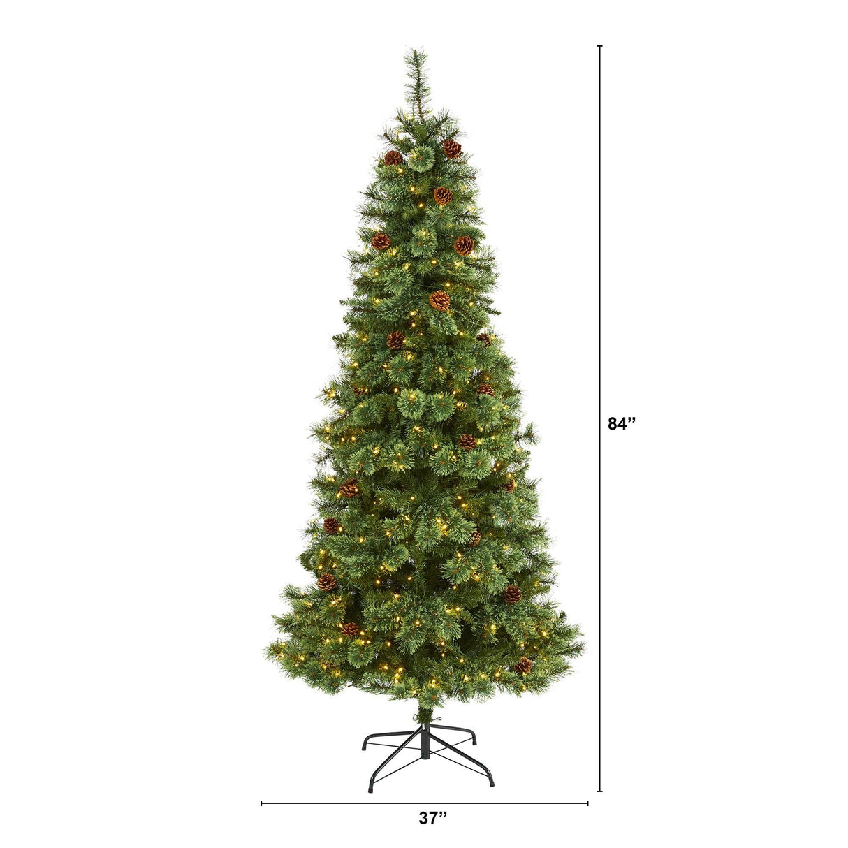 7’ White Mountain Pine Artificial Christmas Tree with 400 Clear LED Lights and Pine Cones-Christmas Tree-Parc Decor