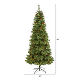 7’ White Mountain Pine Artificial Christmas Tree with 400 Clear LED Lights and Pine Cones-Christmas Tree-Parc Decor