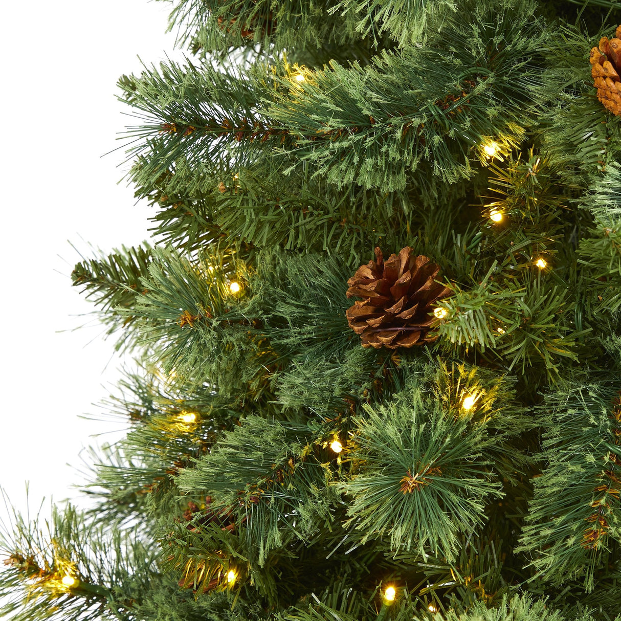 7’ White Mountain Pine Artificial Christmas Tree with 400 Clear LED Lights and Pine Cones-Christmas Tree-Parc Decor