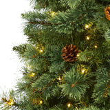 7’ White Mountain Pine Artificial Christmas Tree with 400 Clear LED Lights and Pine Cones-Christmas Tree-Parc Decor