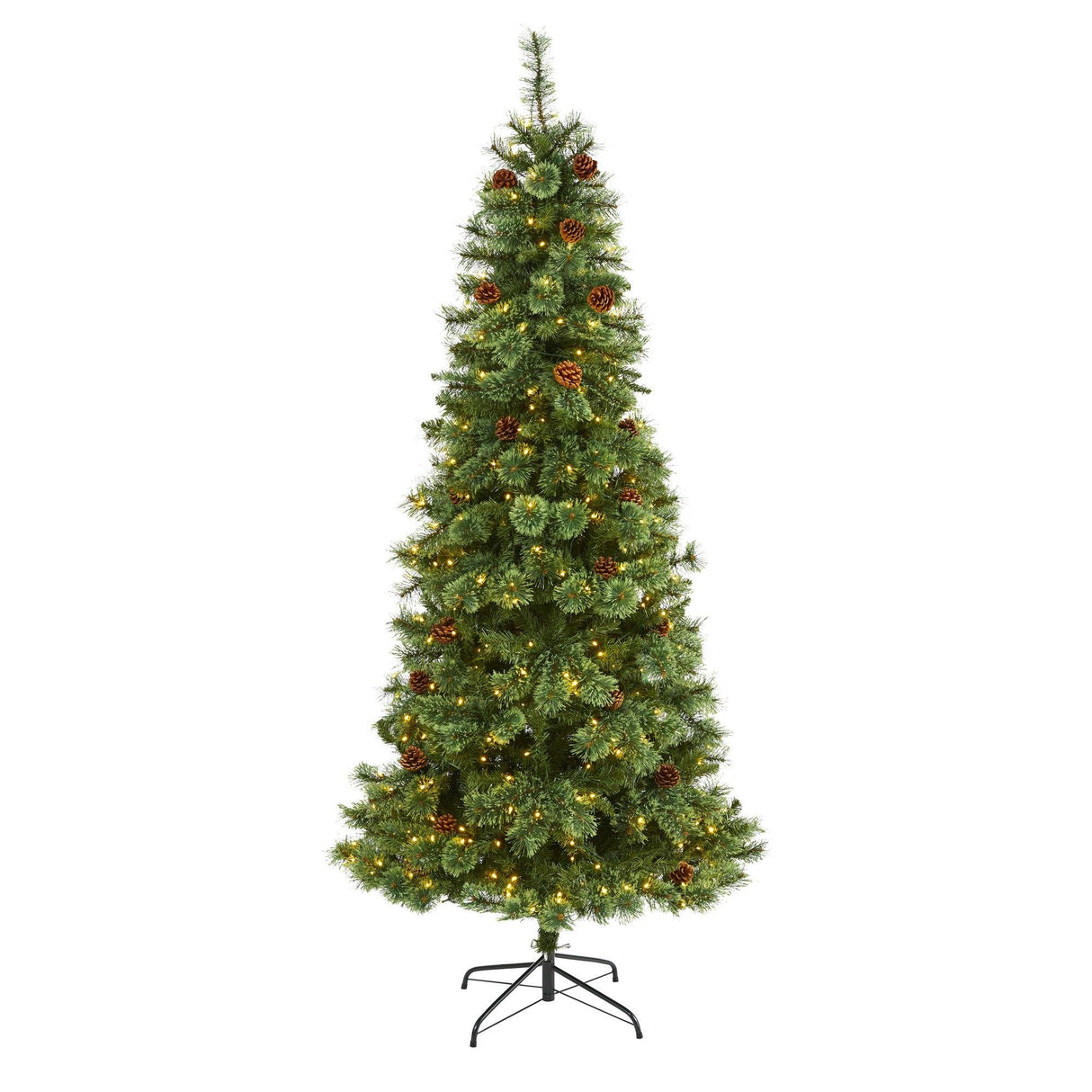 7’ White Mountain Pine Artificial Christmas Tree with 400 Clear LED Lights and Pine Cones-Christmas Tree-Parc Decor