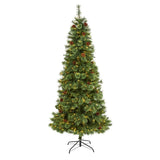 7’ White Mountain Pine Artificial Christmas Tree with 400 Clear LED Lights and Pine Cones-Christmas Tree-Parc Decor