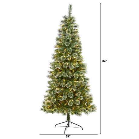 7’ Wisconsin Slim Snow Tip Pine Artificial Christmas Tree with 400 Clear LED Lights-Christmas Tree-Parc Decor