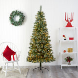 7’ Wisconsin Slim Snow Tip Pine Artificial Christmas Tree with 400 Clear LED Lights-Christmas Tree-Parc Decor