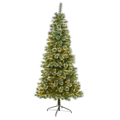 7’ Wisconsin Slim Snow Tip Pine Artificial Christmas Tree with 400 Clear LED Lights-Christmas Tree-Parc Decor