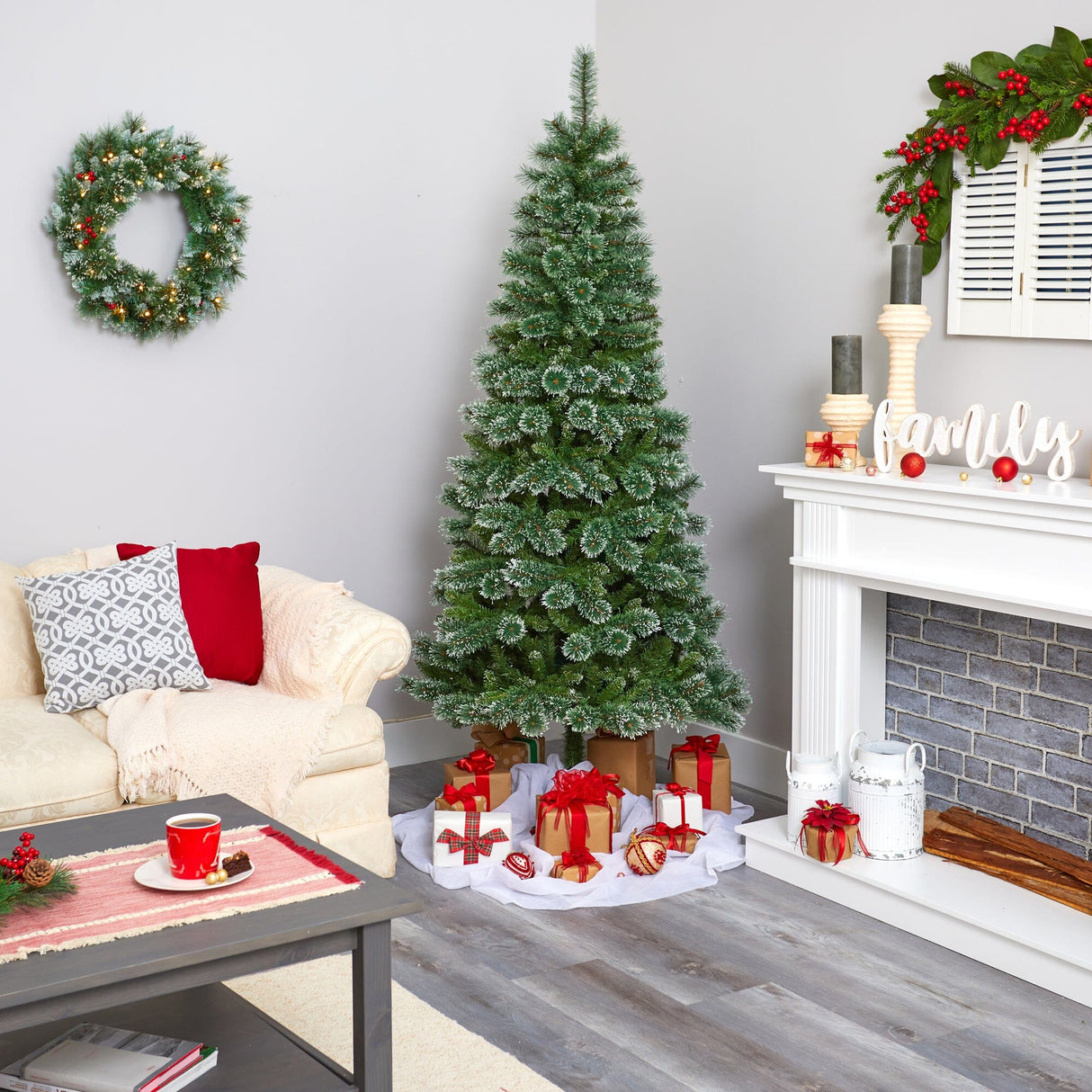 7’ Wisconsin Slim Snow Tip Pine Artificial Christmas Tree with 652 Bendable Branches-Christmas Tree-Parc Decor