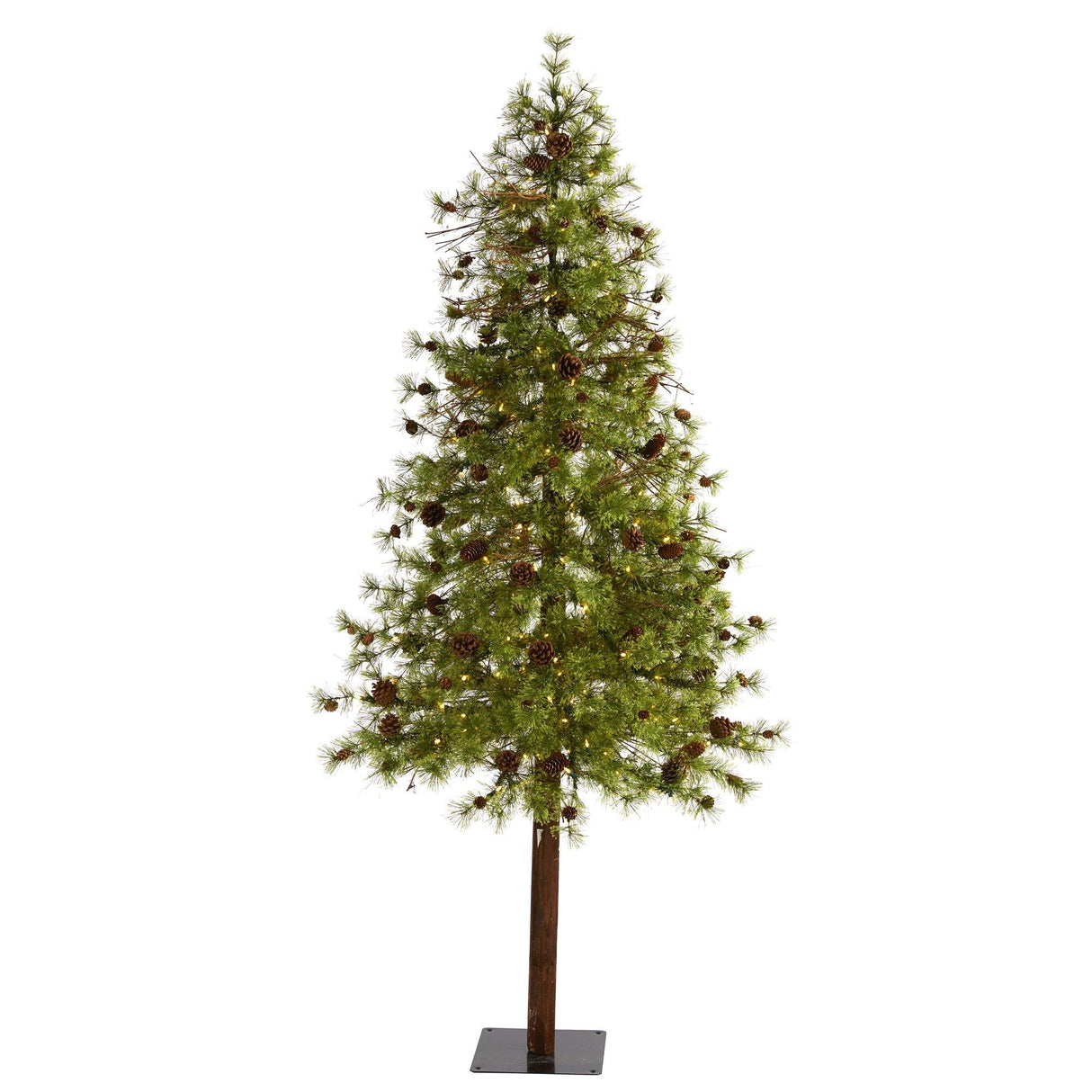 7' Wyoming Alpine Artificial Christmas Tree with 200 Clear (multifunction) LED Lights and Pine Cones on Natural Trunk-Christmas Tree-Parc Decor