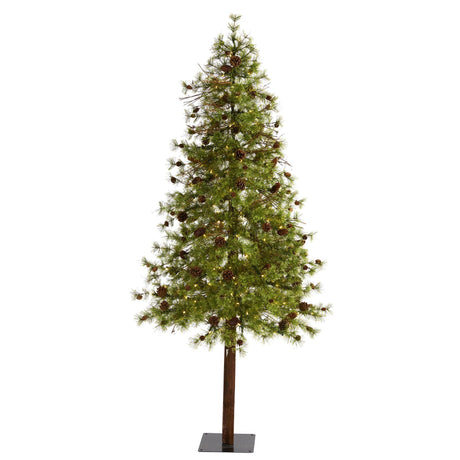 7' Wyoming Alpine Artificial Christmas Tree with 200 Clear (multifunction) LED Lights and Pine Cones on Natural Trunk-Christmas Tree-Parc Decor