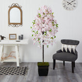 70” Cherry Blossom Artificial Tree in Black Metal Planter-Parc Decor