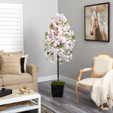 70” Cherry Blossom Artificial Tree in Black Metal Planter-Parc Decor