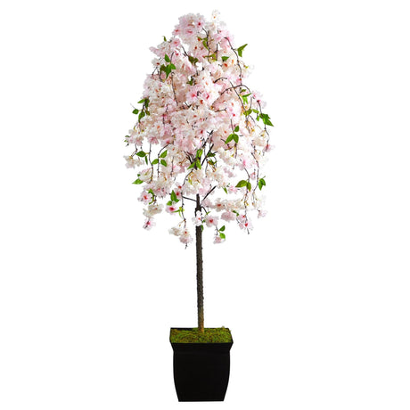 70” Cherry Blossom Artificial Tree in Black Metal Planter-Parc Decor