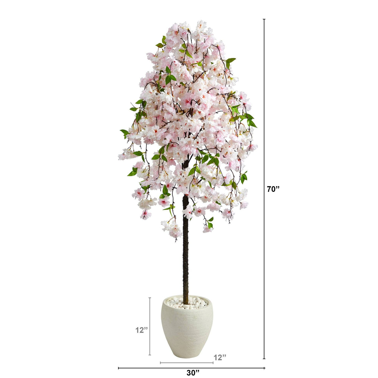 70” Cherry Blossom Artificial Tree in White Planter-Parc Decor