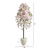 70” Cherry Blossom Artificial Tree in White Planter-Parc Decor
