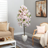 70” Cherry Blossom Artificial Tree in White Planter-Parc Decor